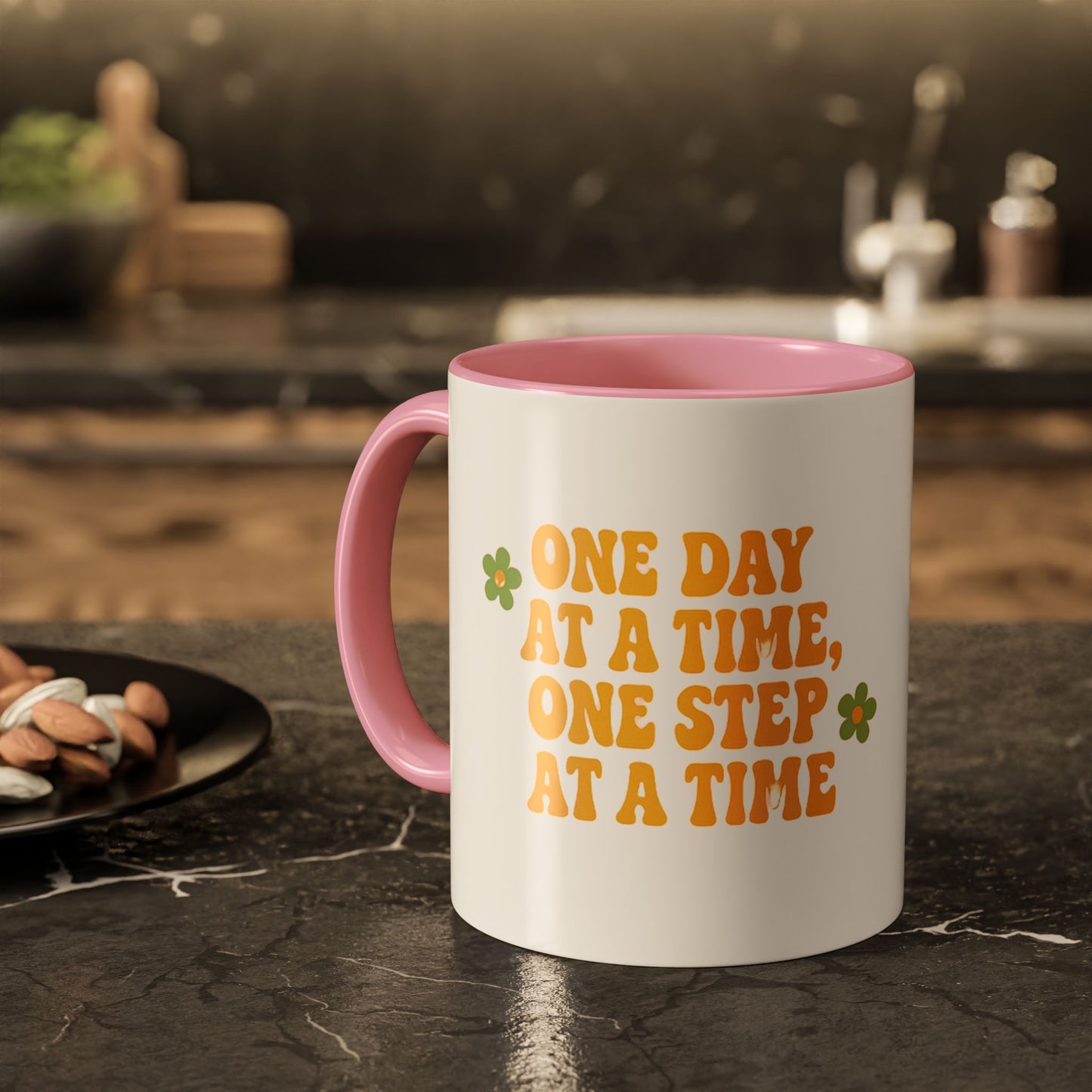 Inspirational Colorful Mug - 'One Day at a Time' Coffee Tea Cup - 11oz & 15oz Options | Daily Affirmation Ceramic Mug Positive Message Drink Ware | Motivational Morning Mug