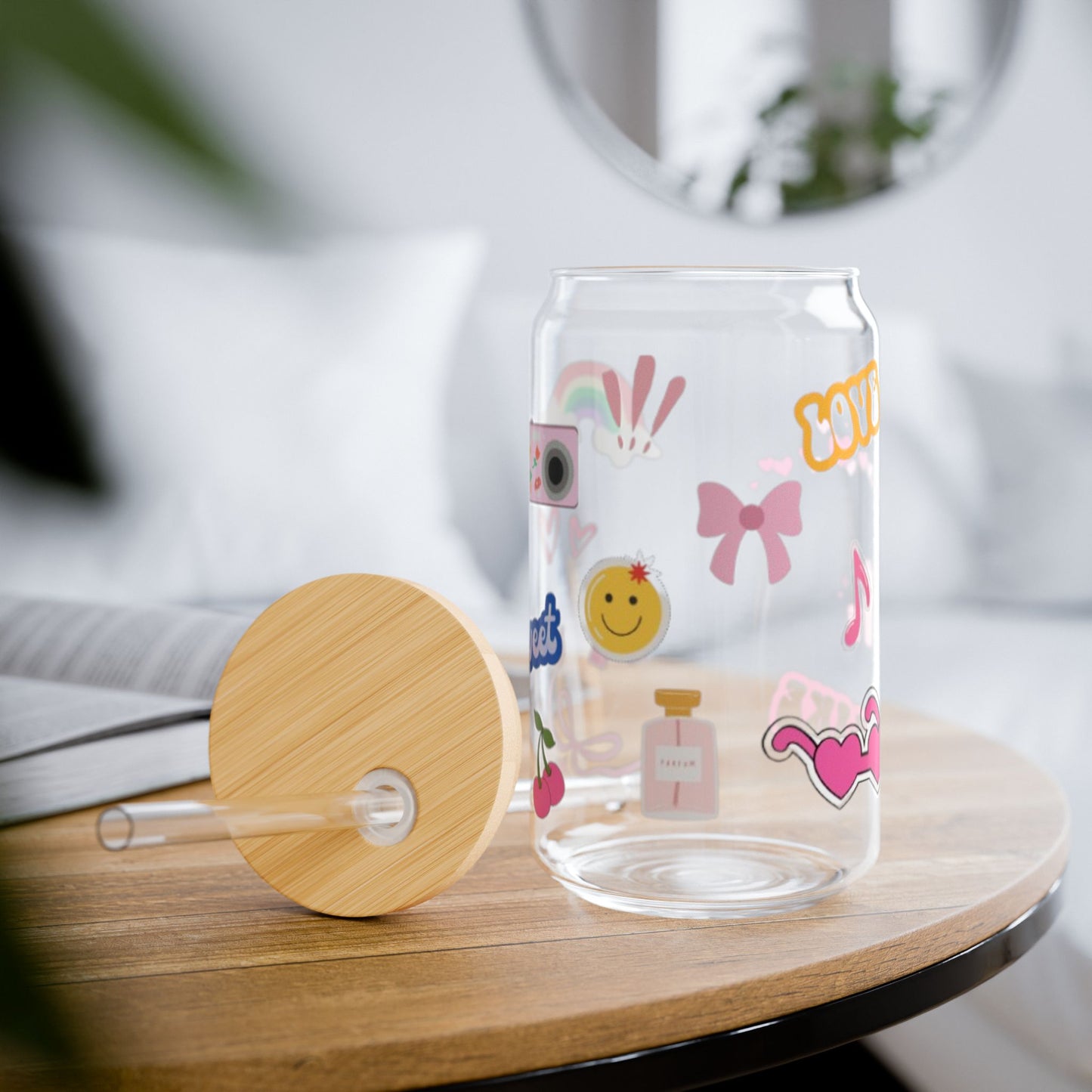 Fun & Stylish 16oz Sipper Glass with Straw | Cute Sipper Glass for Stylish Drinks | Aesthetic Sipper Glass: Sip in Style | Girly Sipper Glass for Everyday Use