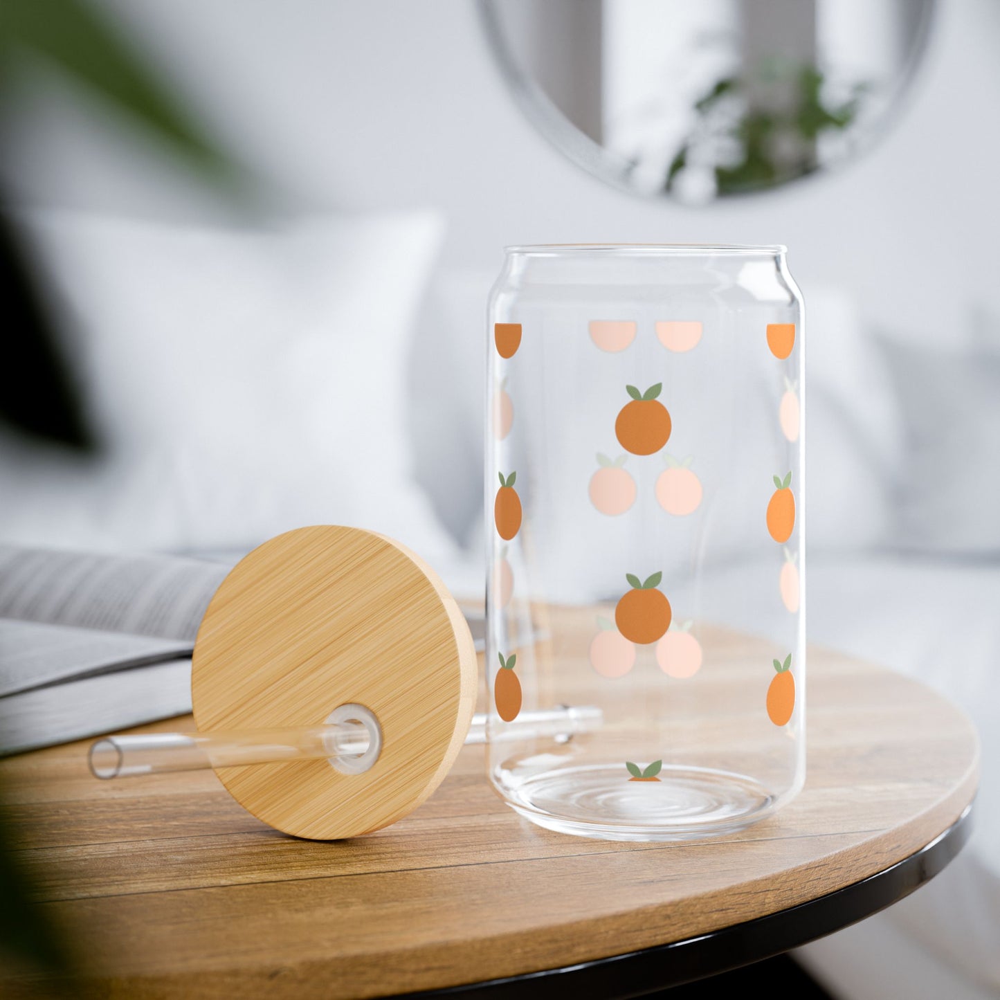 Orange Pattern 16oz Sipper Glass with Bamboo Lid