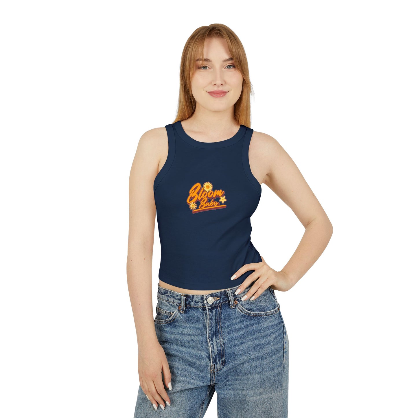 Bloom Baby Women's Micro Rib Racer Tank Top - Cute Flower Graphic Tee