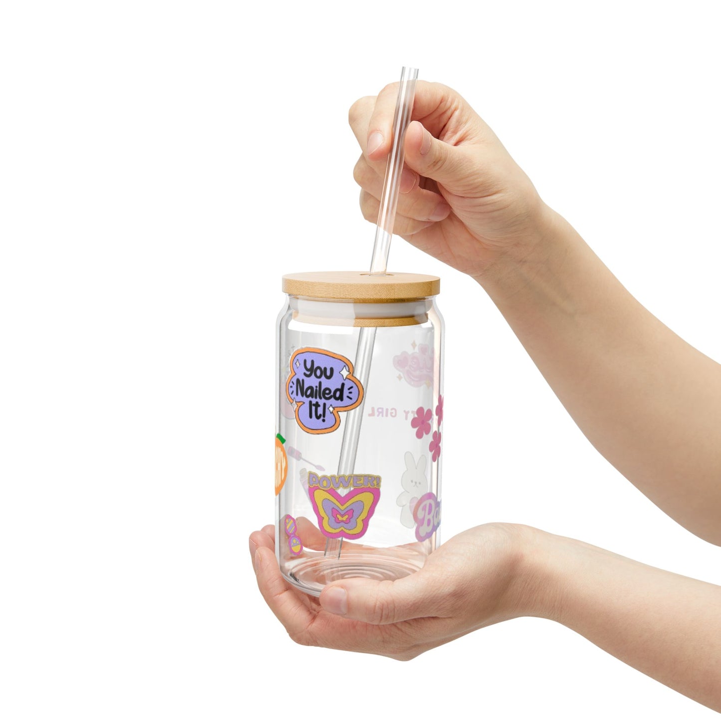 Eco-Friendly Sipper Glass with Fun Stickers - 16oz
