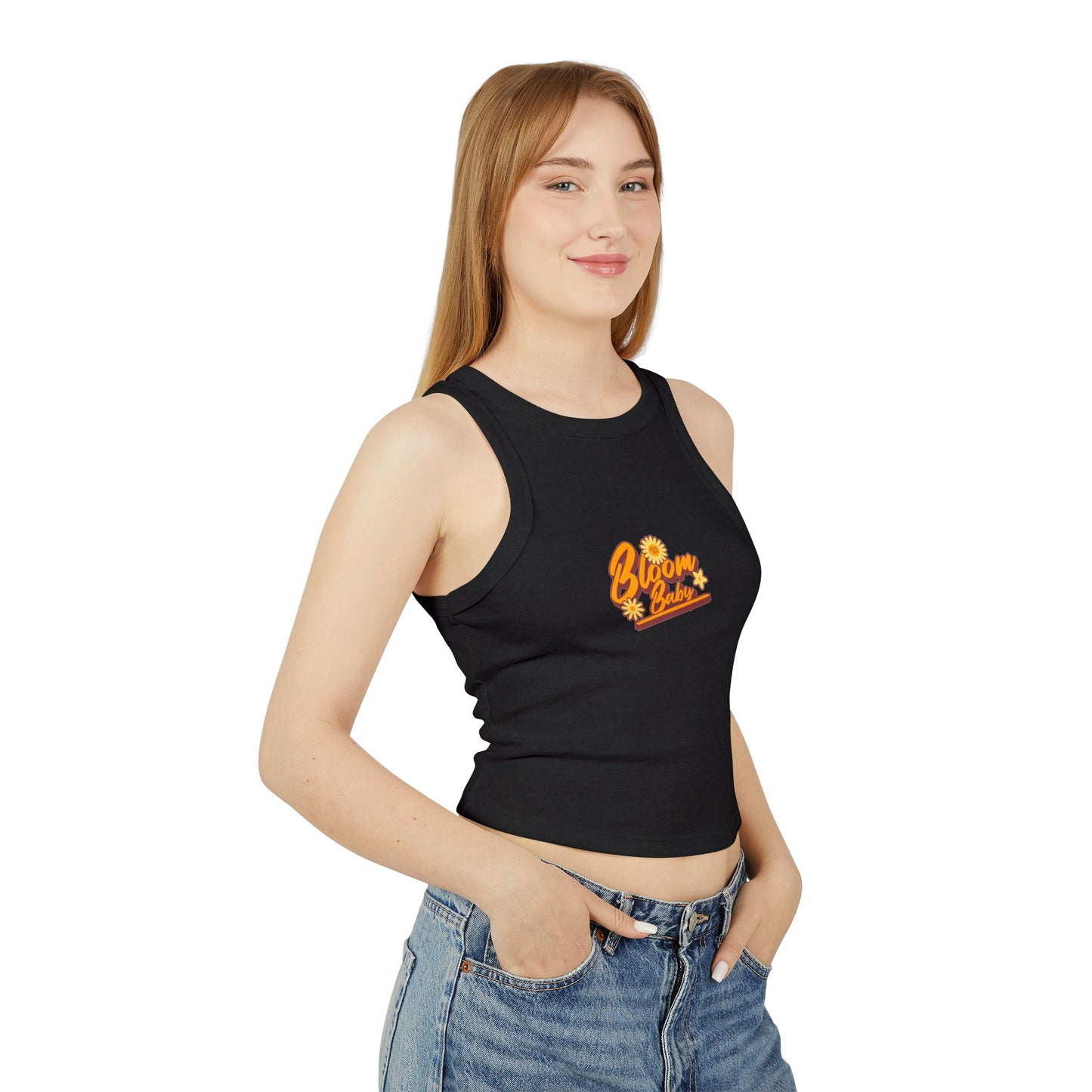 Bloom Baby Women's Micro Rib Racer Tank Top - Cute Flower Graphic Tee
