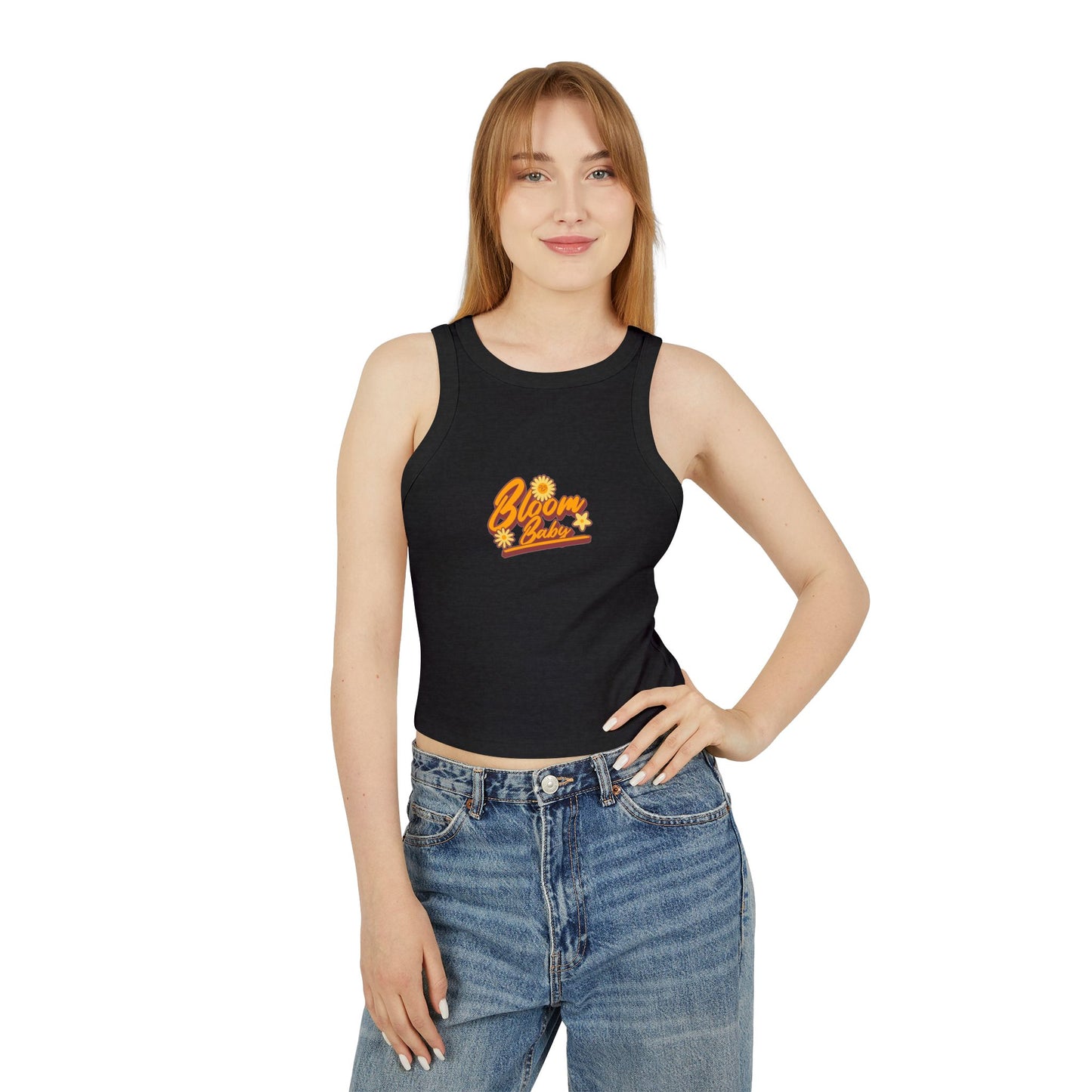 Bloom Baby Women's Micro Rib Racer Tank Top - Cute Flower Graphic Tee