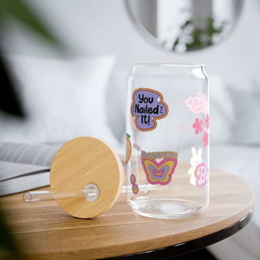 Eco-Friendly Sipper Glass with Fun Stickers - 16oz