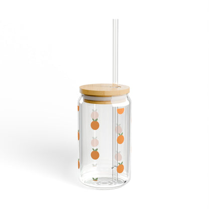 Orange Pattern 16oz Sipper Glass with Bamboo Lid