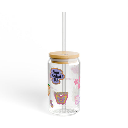 Eco-Friendly Sipper Glass with Fun Stickers - 16oz