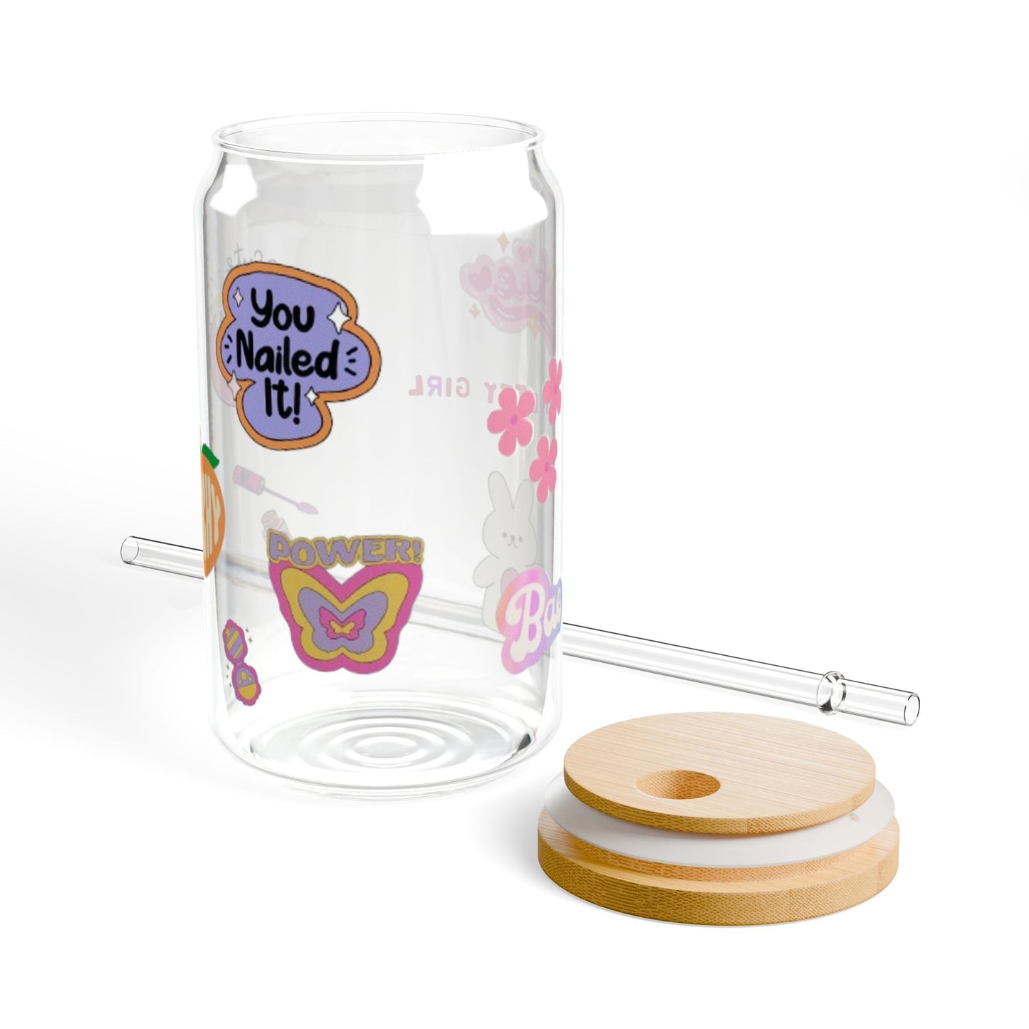 Eco-Friendly Sipper Glass with Fun Stickers - 16oz