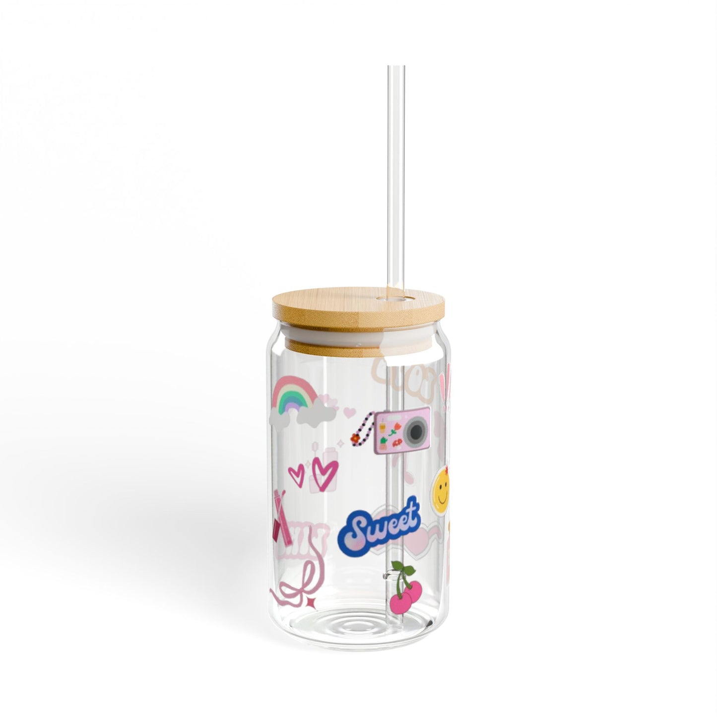 Fun & Stylish 16oz Sipper Glass with Straw | Cute Sipper Glass for Stylish Drinks |  Aesthetic Sipper Glass: Sip in Style | Girly Sipper Glass for Everyday Use