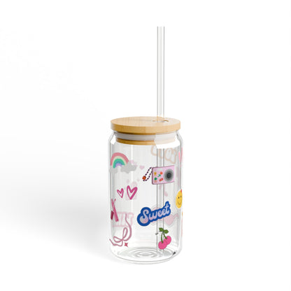 Fun & Stylish 16oz Sipper Glass with Straw | Cute Sipper Glass for Stylish Drinks |  Aesthetic Sipper Glass: Sip in Style | Girly Sipper Glass for Everyday Use