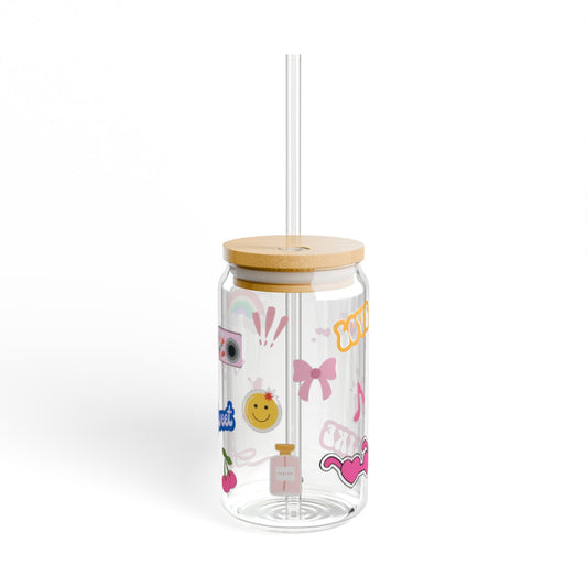 Fun & Stylish 16oz Sipper Glass with Straw | Cute Sipper Glass for Stylish Drinks |  Aesthetic Sipper Glass: Sip in Style | Girly Sipper Glass for Everyday Use