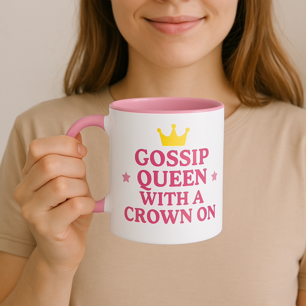 Gossip Queen Accent Mug - Fun and Playful Coffee Cup for Sassy Friends | Crown Your Coffee with Sass | Teatime Royalty: Gossip Queen Mug |  Sassy Sips: Gossip Queen Accent Mug  Rule Your Gossip Circle with Style