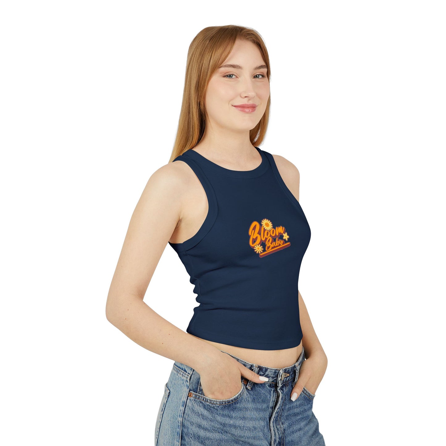 Bloom Baby Women's Micro Rib Racer Tank Top - Cute Flower Graphic Tee