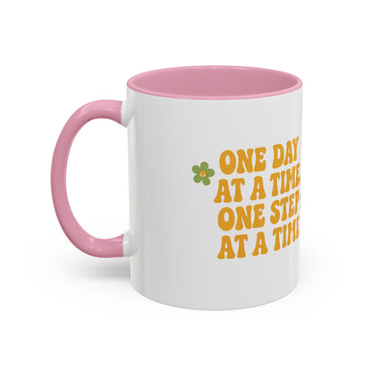 Inspirational Colorful Mug - 'One Day at a Time' Coffee Tea Cup - 11oz & 15oz Options | Daily Affirmation Ceramic Mug  Positive Message Drink Ware | Motivational Morning Mug