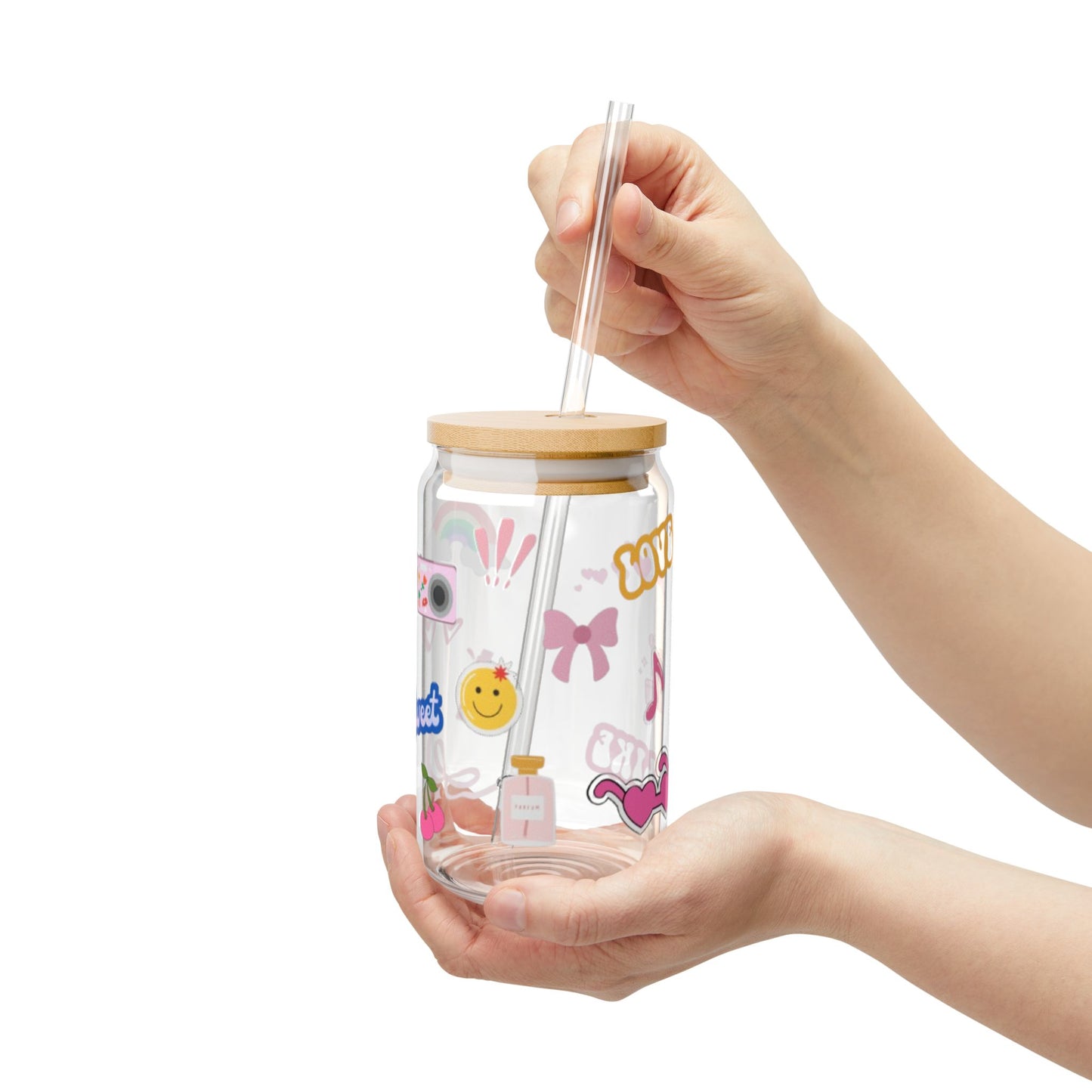 Fun & Stylish 16oz Sipper Glass with Straw | Cute Sipper Glass for Stylish Drinks |  Aesthetic Sipper Glass: Sip in Style | Girly Sipper Glass for Everyday Use