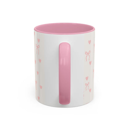 Pink Whispers: Heart & Bow Quote Mug  || Girly Morning Magic Mug – Pink Heart Edition