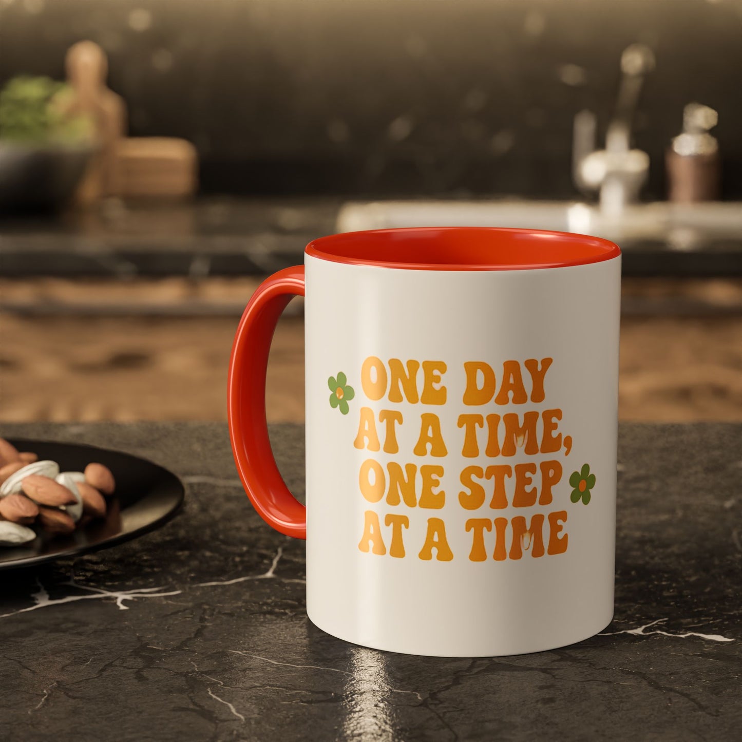 Inspirational Colorful Mug - 'One Day at a Time' Coffee Tea Cup - 11oz & 15oz Options | Daily Affirmation Ceramic Mug  Positive Message Drink Ware | Motivational Morning Mug