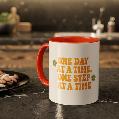 Inspirational Colorful Mug - 'One Day at a Time' Coffee Tea Cup - 11oz & 15oz Options | Daily Affirmation Ceramic Mug  Positive Message Drink Ware | Motivational Morning Mug