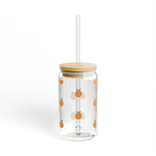 Orange Pattern 16oz Sipper Glass with Bamboo Lid