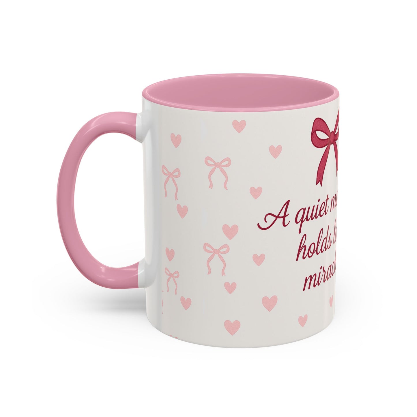 Pink Whispers: Heart & Bow Quote Mug  || Girly Morning Magic Mug – Pink Heart Edition
