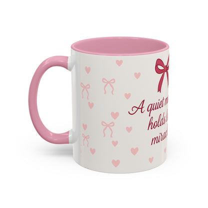 Pink Whispers: Heart & Bow Quote Mug  || Girly Morning Magic Mug – Pink Heart Edition