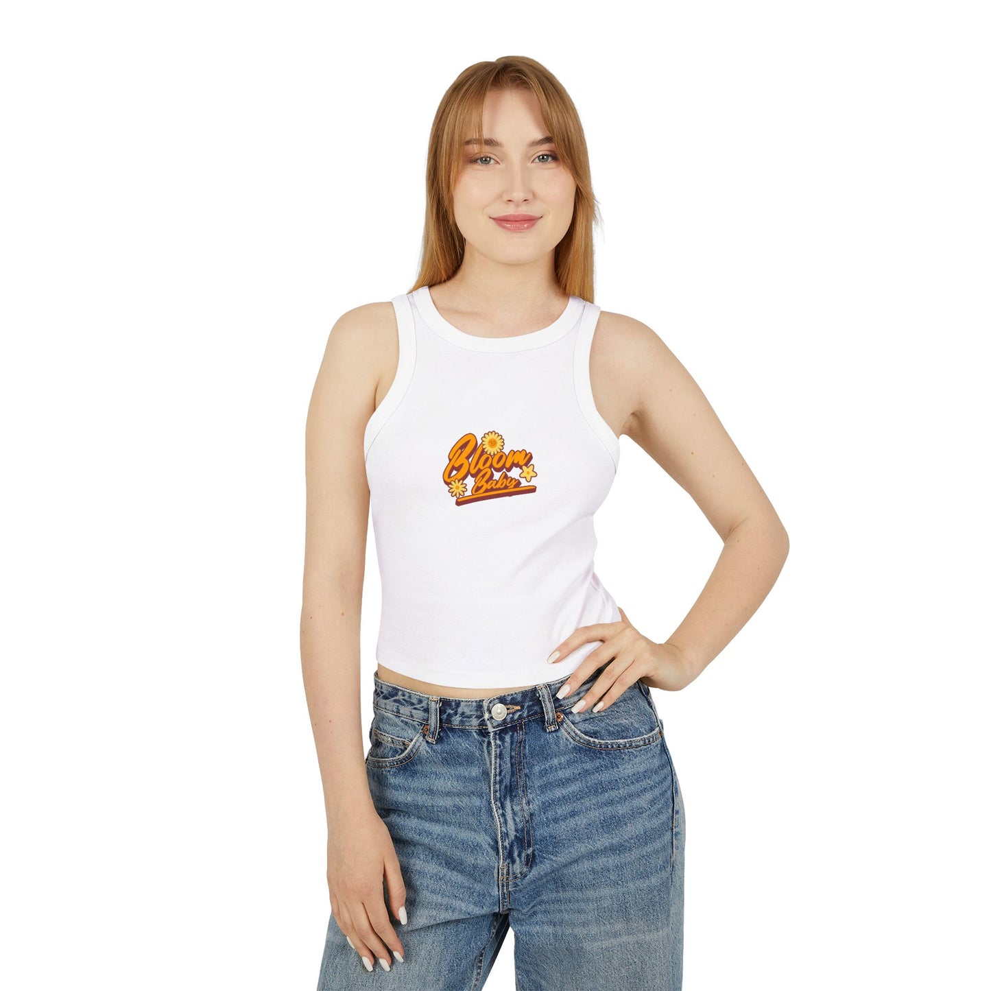 Bloom Baby Women's Micro Rib Racer Tank Top - Cute Flower Graphic Tee