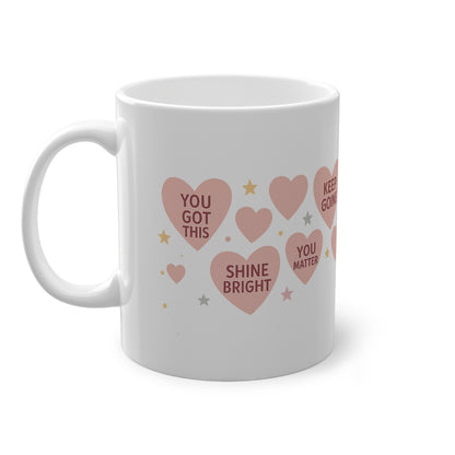 Inspirational Heart Mug - 11oz Motivational Coffee Cup with Uplifting Quotes | Encouraging Words on Your Morning Mug |  Motivational Mug for Positive Vibes | Heart-Shaped Inspiration in a Cup