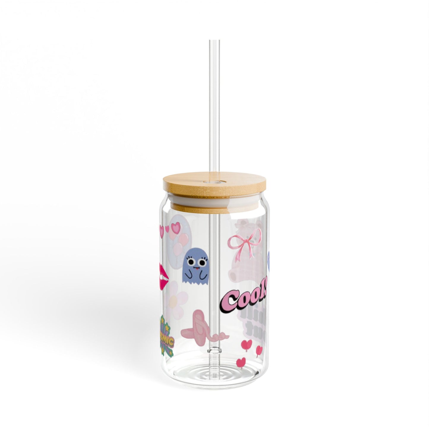 Colorful Sipper Glass with Straw - 16oz - Fun, Playful Design for Kids and Adults, Perfect for Parties and Everyday Use